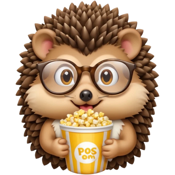 hedgehog with glasses eating popcorn emoji