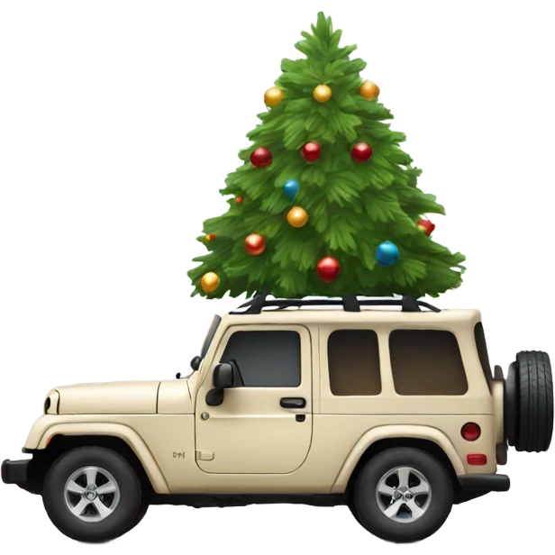 beige explore jeep car with christmas tree in the trunk emoji