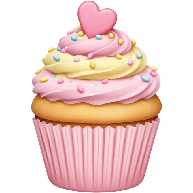 cupcake with hearts and sprinkles in soft pink, beige and yellow pastel colors emoji