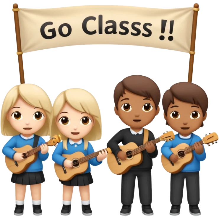 chibi style for students music play, 文案：为二一班打call emoji