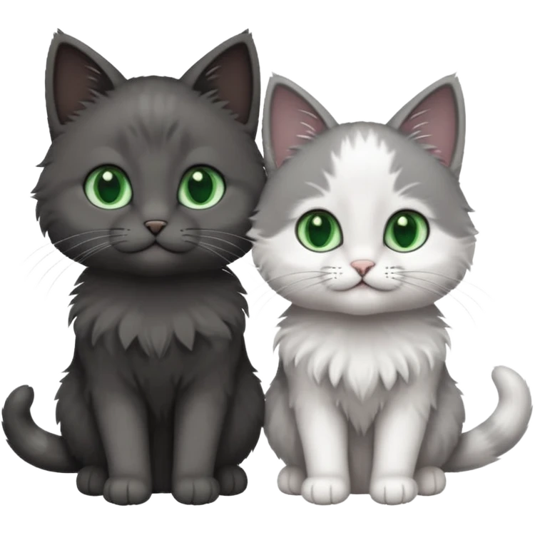 2 different coloured small cats including a dark grey and white and a completely solid dark grey with green eyes and only white paws emoji