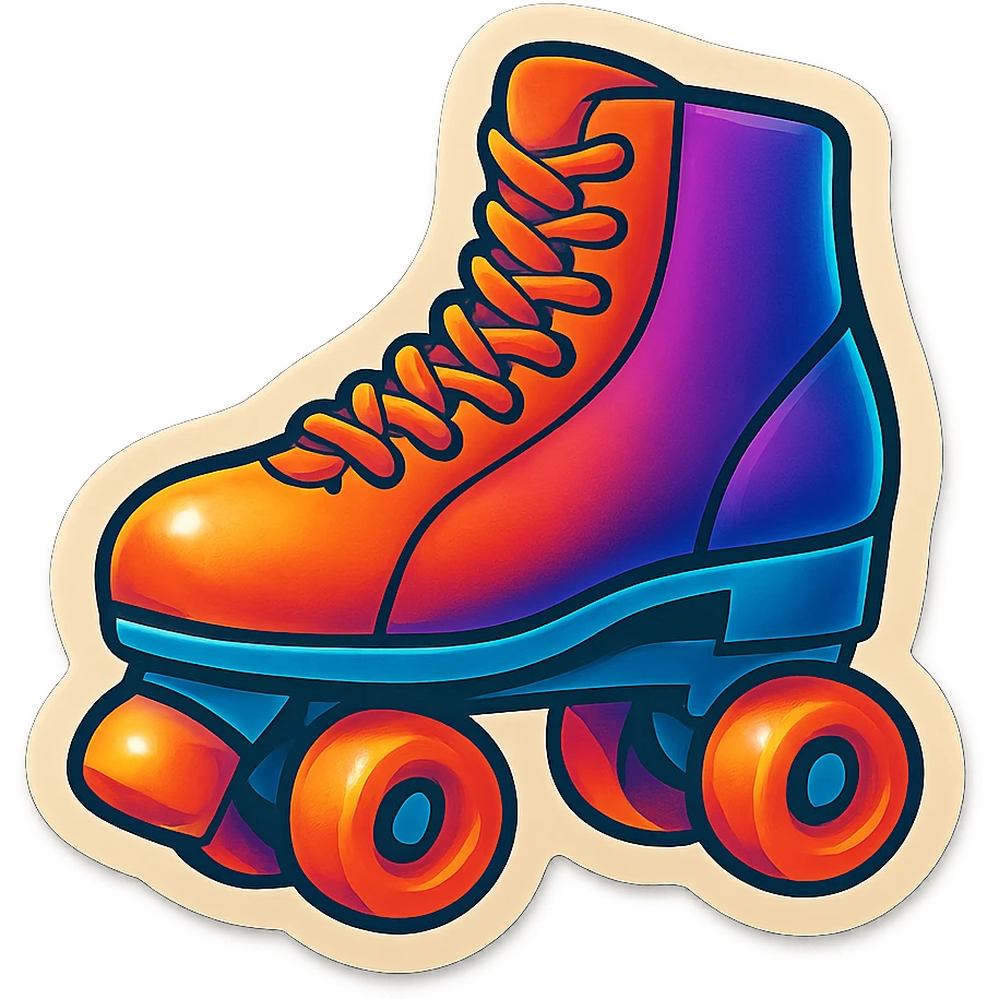 retro sticker art of a roller skate, 80s style, no border, transparent background emoji