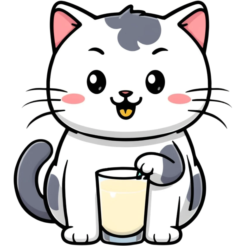 cute cartoon sticker of a cat happily drinking milk emoji