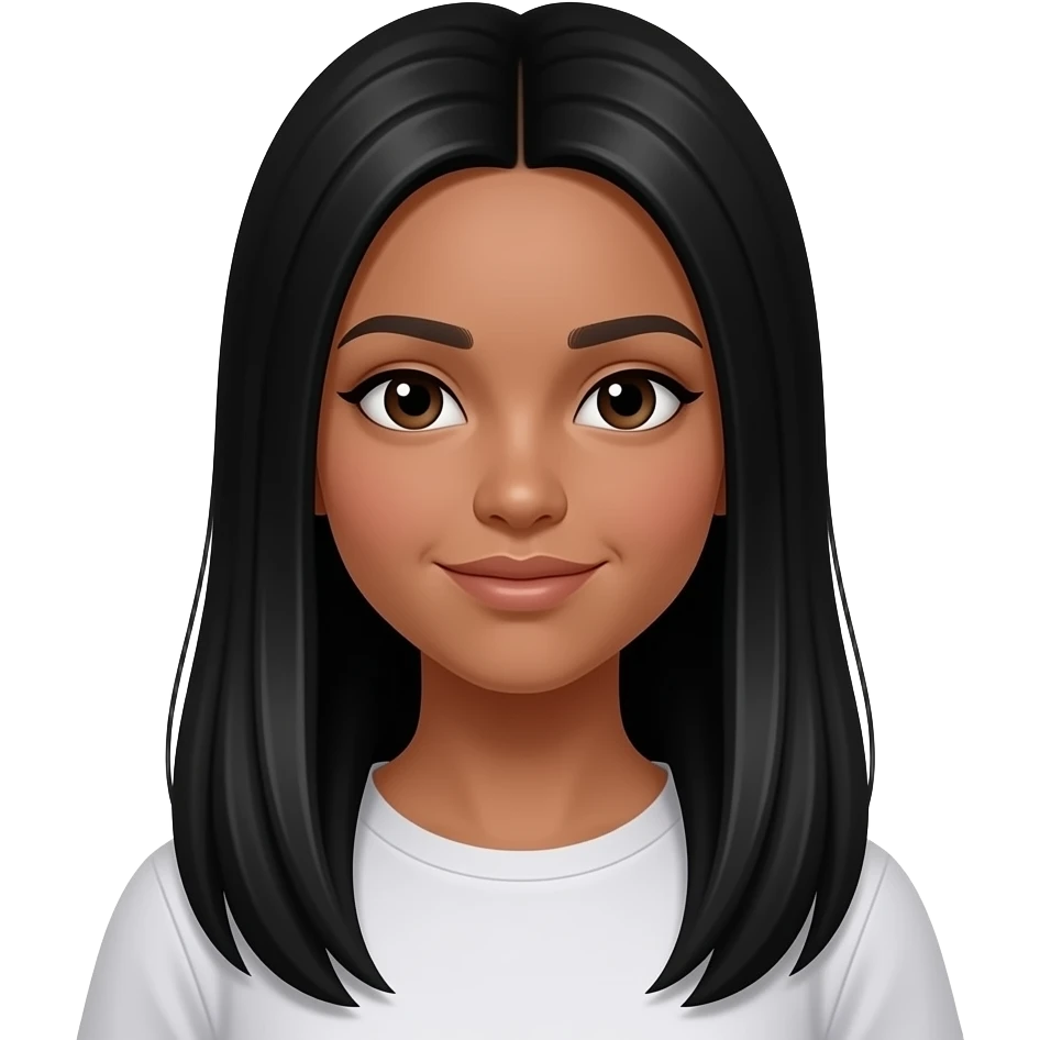 Une fille adolescente avec une peau "tan skin" avec des cheveux noirs lisses longs style clean girl emoji