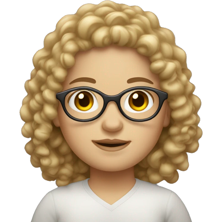 White chubby girl curly long brown hair glasess emoji