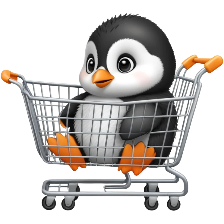cute baby penguin sitting in a shopping cart emoji