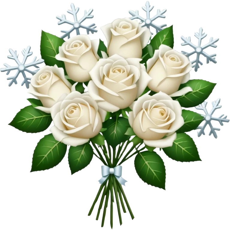 A bouquet of white roses, adorned with Christmas snowflakes emoji