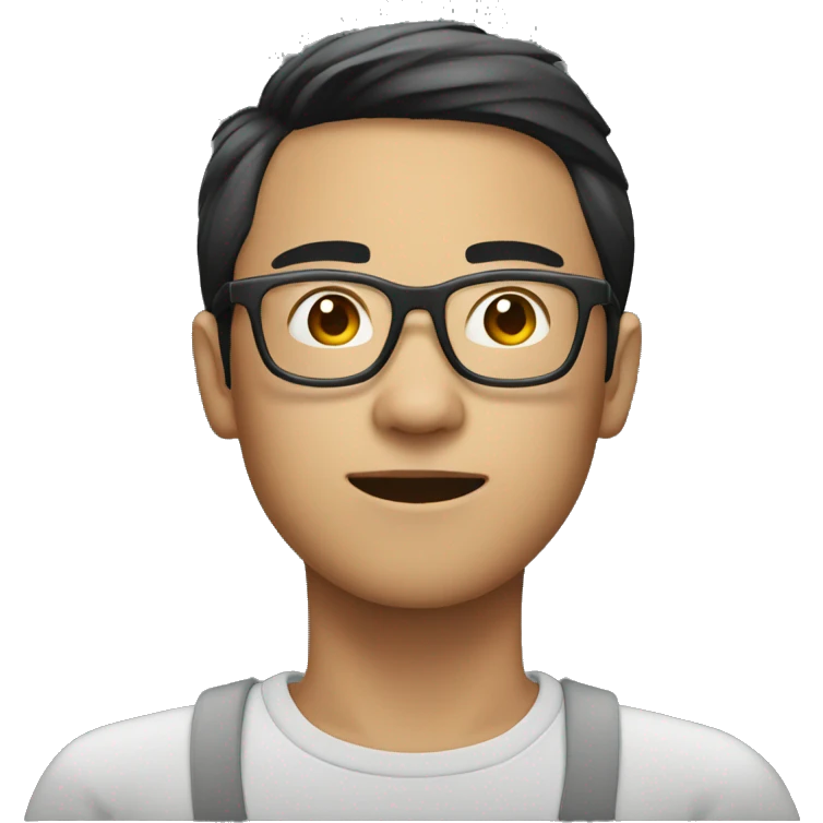 young Asian man with glasses and longish hai emoji