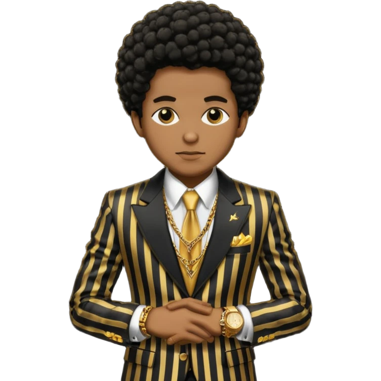 Afro American Gangster with black and gold pin striped suit  emoji