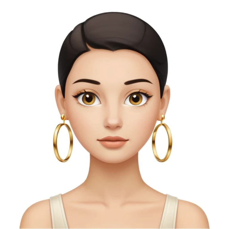 clean girl aesthetic emoji, fresh-faced young woman with slicked-back hair, gold hoop earrings, dewy skin, minimal makeup, soft neutral background emoji