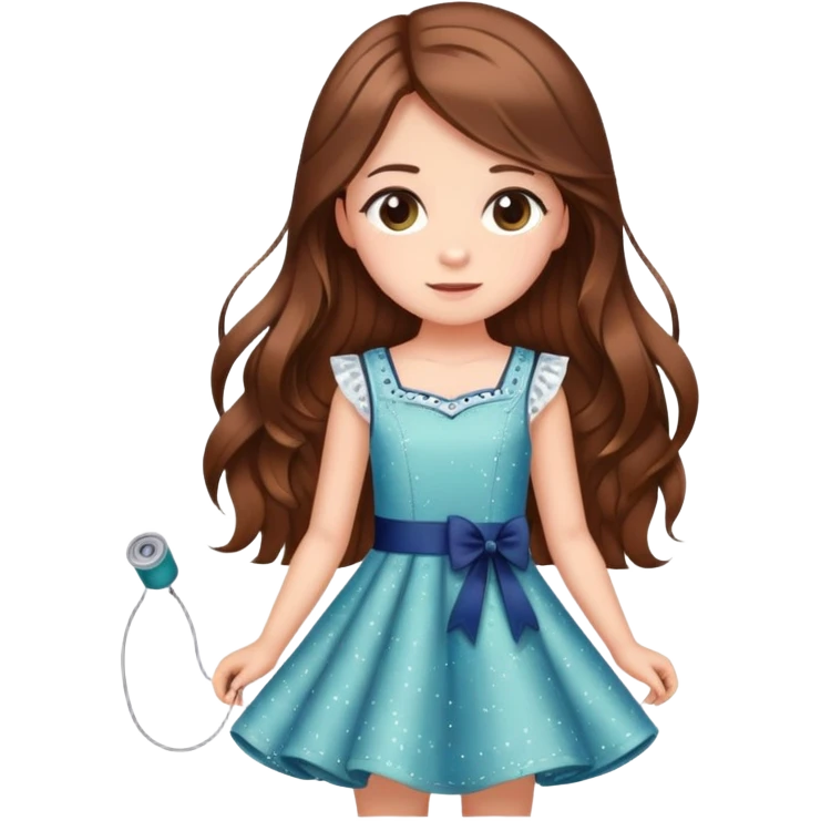 Girl with long brown hair sewing a cute dress with sparkles around her mesmerized  emoji