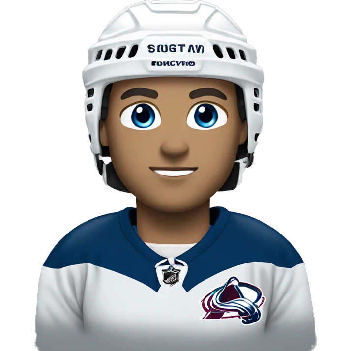 Hockey player in avalanche uniform blue eyes and blonde hair  emoji