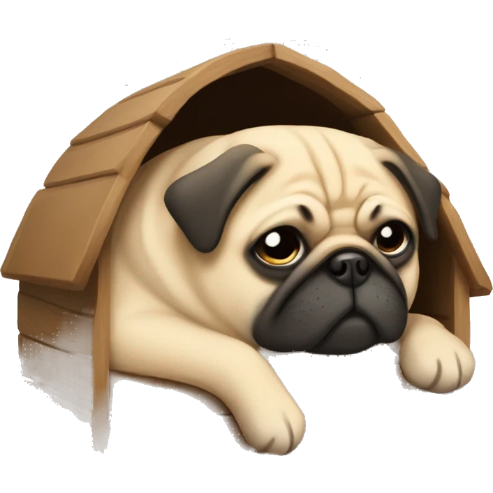 a pug sleeping in doghouse emoji
