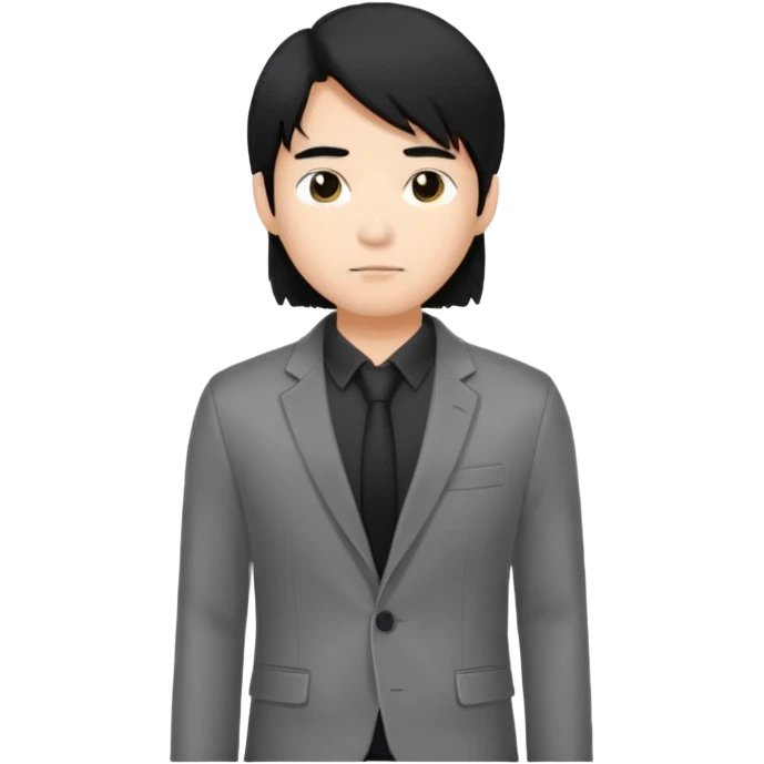asian young man with long black hair middle part haircut in grey blazer and black t-shirt  emoji