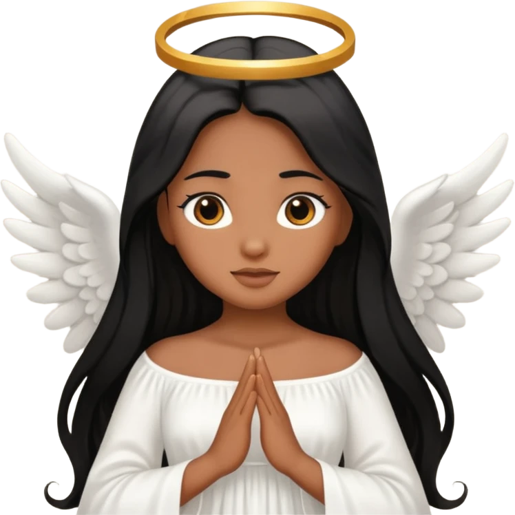 angel with brown skin, long black hair emoji
