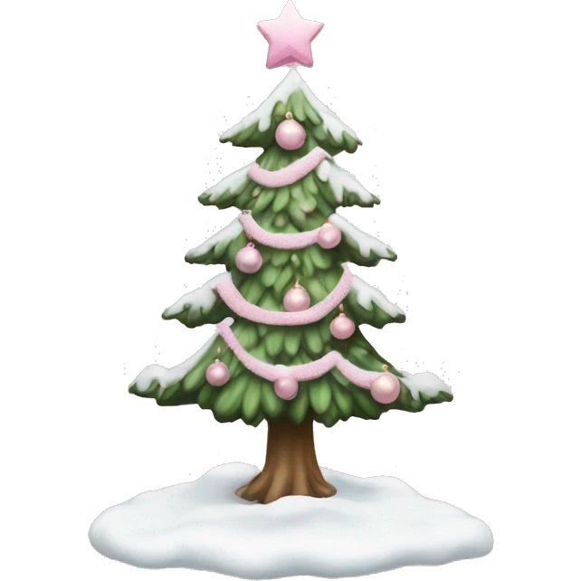 christmas tree with snow and pale pink ornaments  emoji