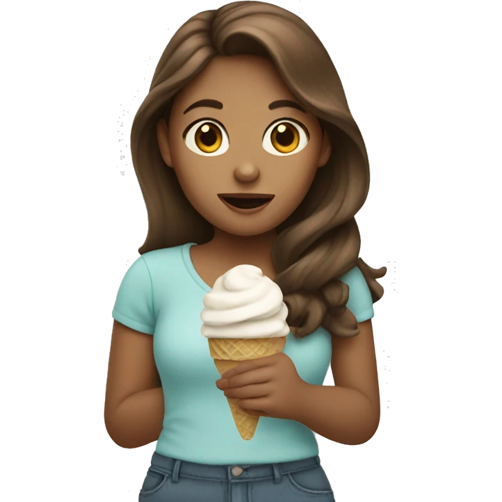 Girl with brown hair eating icecream emoji