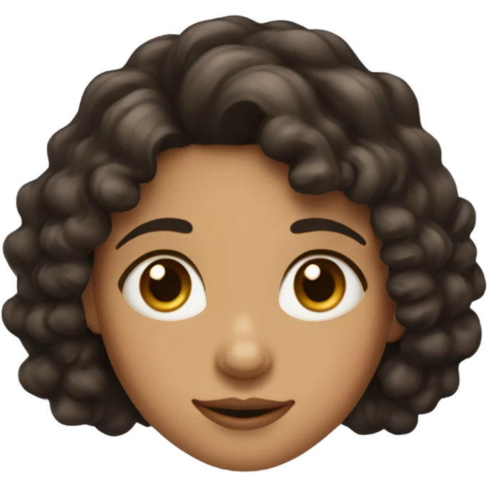 A girl with dark brown mild Curley hair with two dimples below her nose but above her lip and another dimple under her right eye  emoji