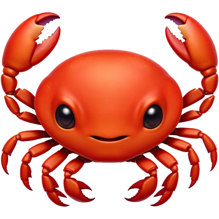Cinematic Cute Red Crab Portrait Emoji, Head tilted playfully and inquisitively, featuring a compact, vibrant scarlet carapace with adorably small, expressive eyes and gentle, rounded pincers, Simplified yet irresistibly adorable features, highly detailed, glowing with a warm, friendly oceanic glow, high shine, affectionate and lively, stylized with a touch of seaside whimsy, soft glowing outline, capturing the essence of a mischievous yet loving red crab that seems as if it could pinch its way out of the screen into your arms! emoji