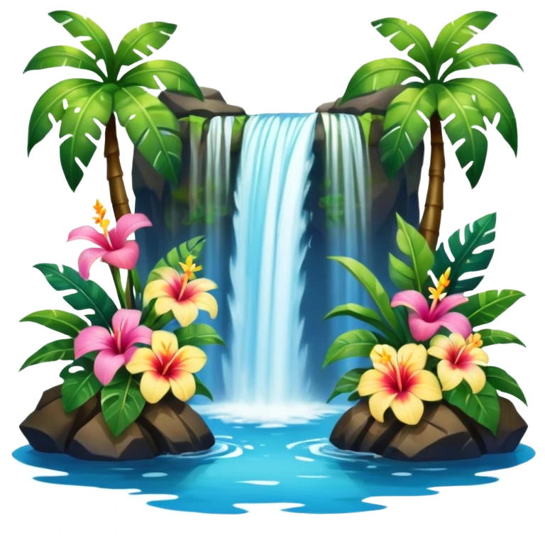 Hawaiian waterfall with flowers emoji