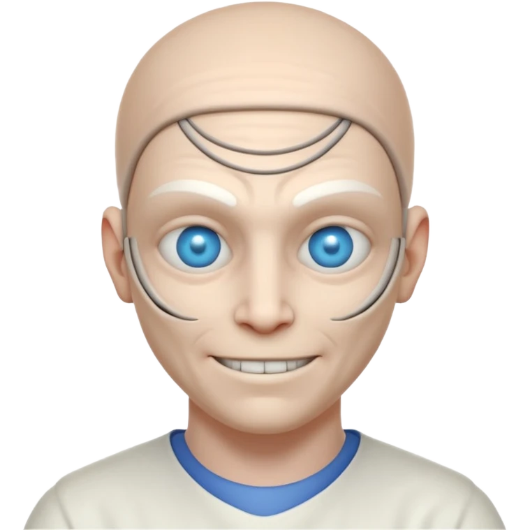 mutant test subject portrait, head and shoulders only, third eye on forehead, pale skin, creepy calm smile, lab experiment style, 3D cartoon, mobile game icon style, clean background, no text, no watermark

 emoji
