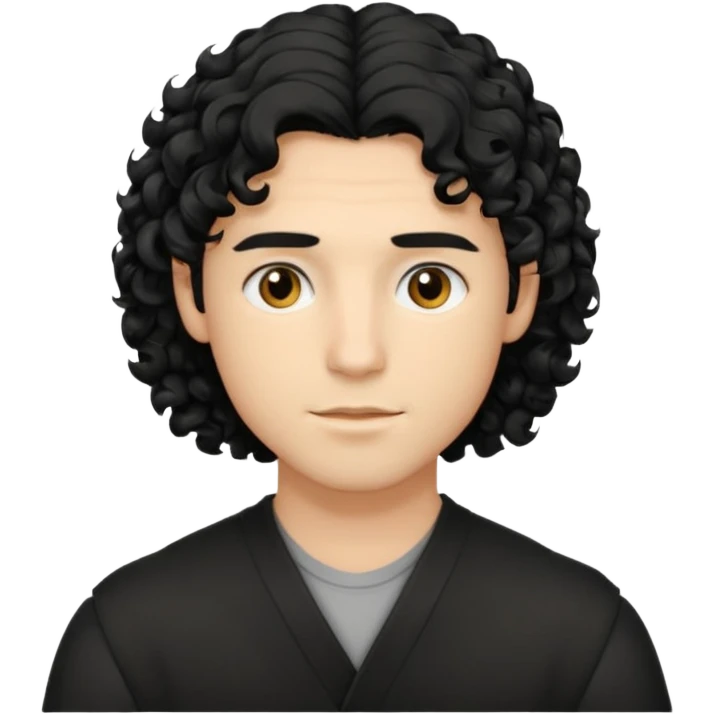 emoji of a young man with shoulder-length curly black hair and blond highlights, no beard, neutral expression emoji