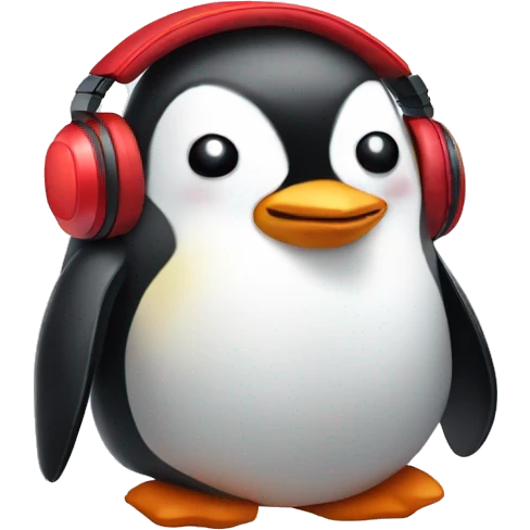 penguin in red gamer headphones emoji
