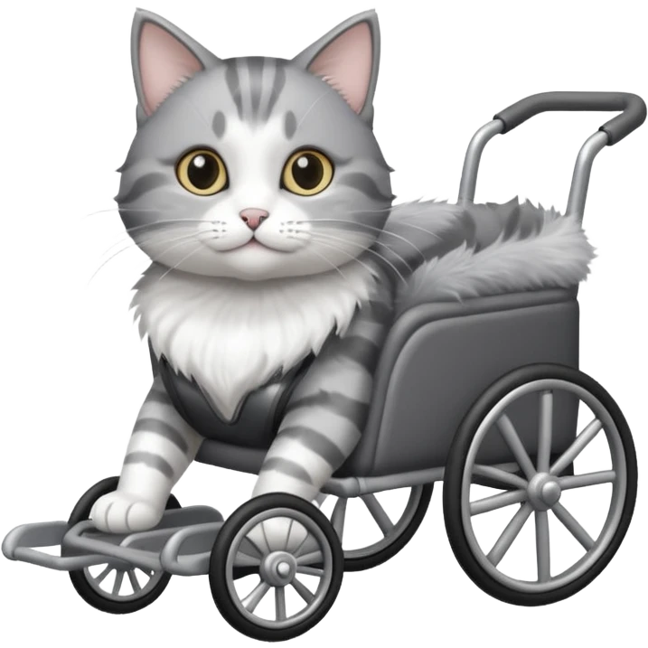 grey and white cat in a cat wheelchair emoji