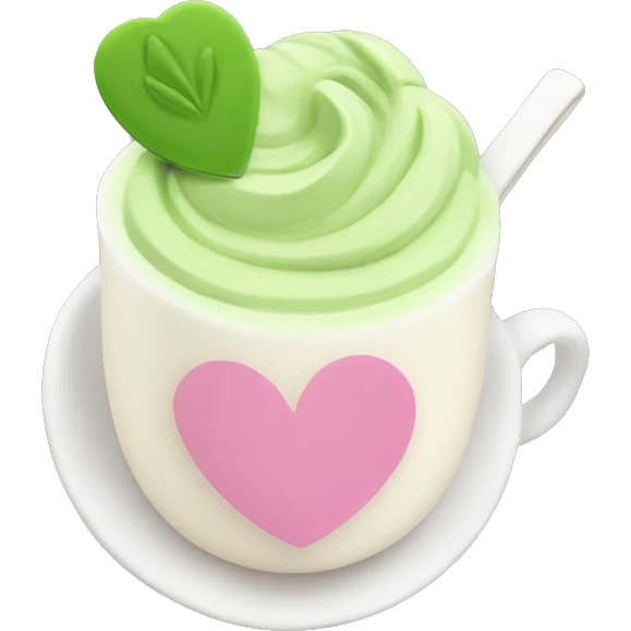 matcha latte with pink heart emoji