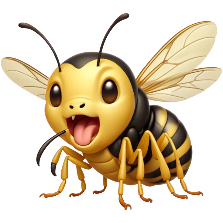 Cinematic Adorable Yawning Wasp Portrait Emoji, Head tilted slightly with a dramatic, wide-open yawn, showcasing a tiny, streamlined body with gently drooping wings and sleepy, half-closed eyes, Simplified yet irresistibly cute features, highly detailed, glowing with a soft, cozy glow, high shine, relaxed yet expressive, stylized with a dash of whimsical insect ease, soft glowing outline, capturing the essence of a drowsy wasp that appears ready to stretch and yawn its way out of the screen! emoji