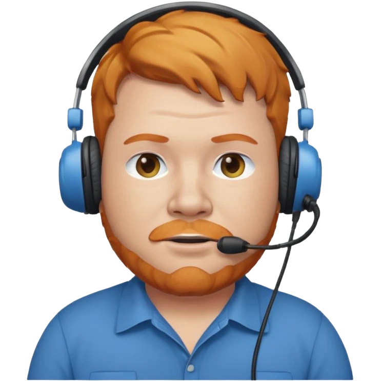 Fat ginger man wearing a blue shirt also wearing a headset  emoji