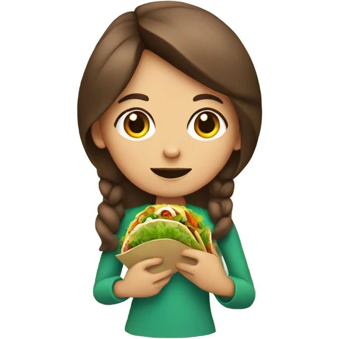 Girl with brown hair eating a vegan veggie taco emoji