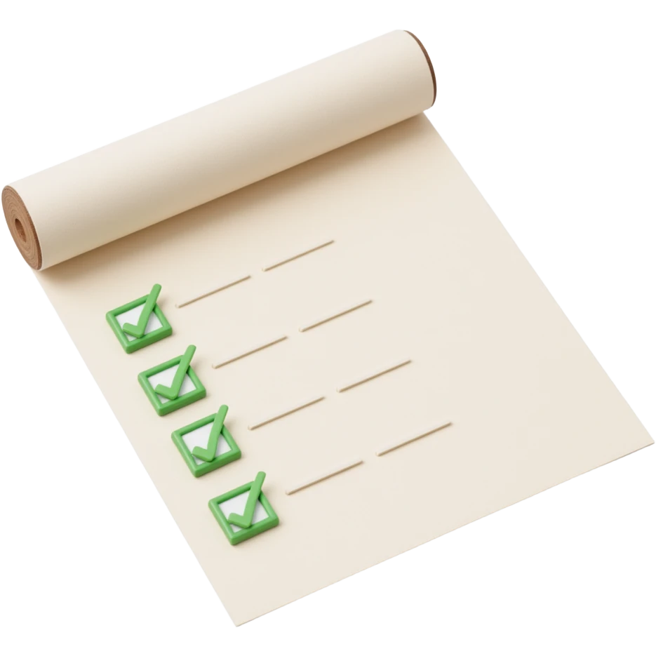 floating rolled paper list with green checkboxes emoji