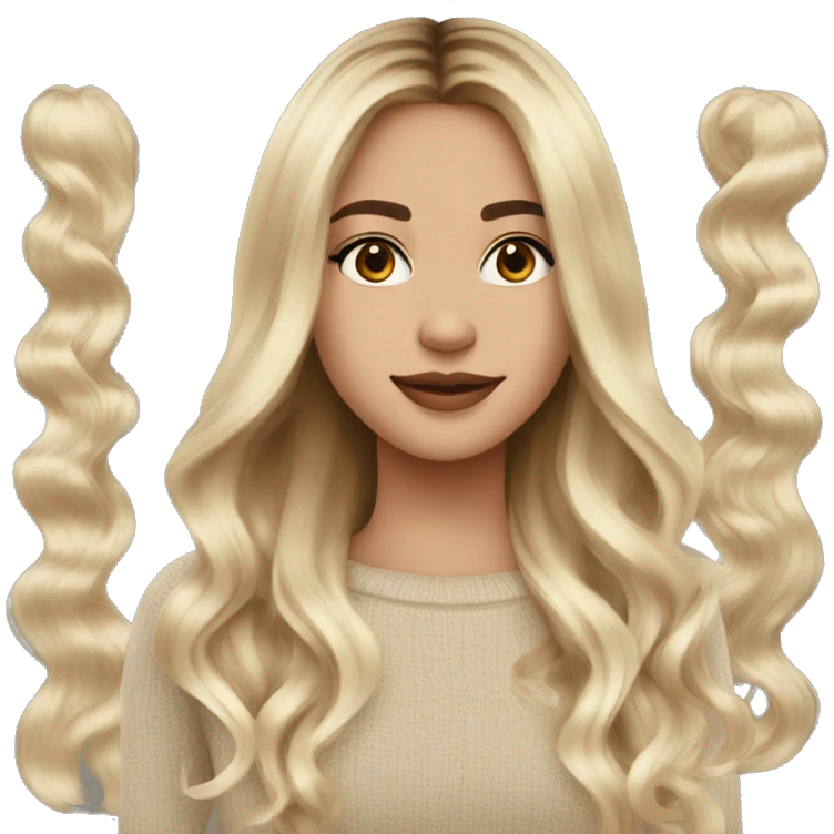 Blonde balayage long hair women beige sweater emoji