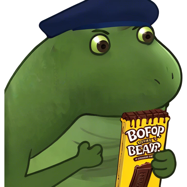 Brown fella tall wide eating a big chocolate bar  emoji