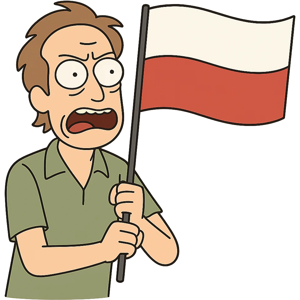 flag of Poland, minimalist, two horizontal bands, white on top, red on bottom, flat style emoji