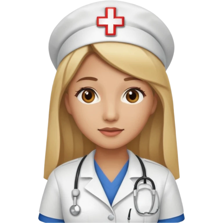 Mujer color de piel moreno claro, con cabello rubio largo, lacio y suelto, de enfermera emoji