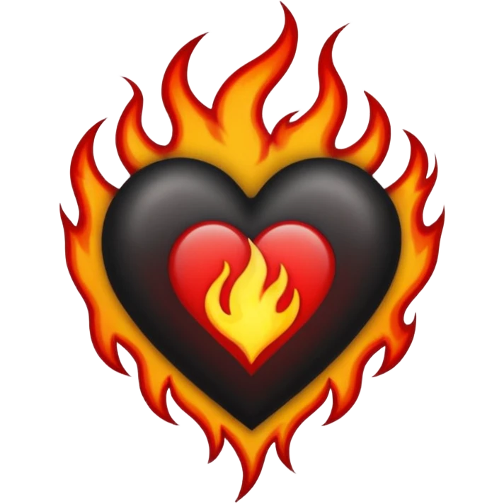 Black and red heart with flames tattoo style emoji