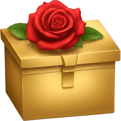 A gold box with red rose emoji