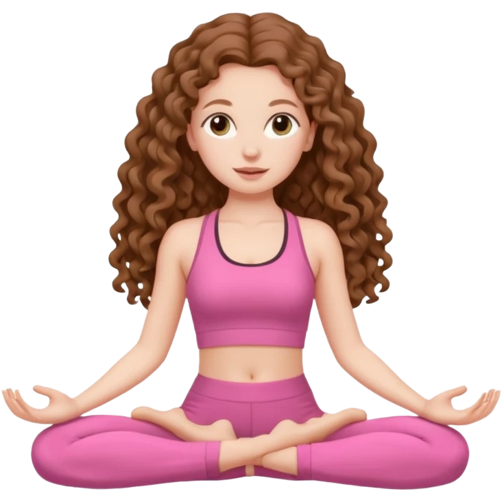pale white girl with long brown curly hair yoga pink emoji