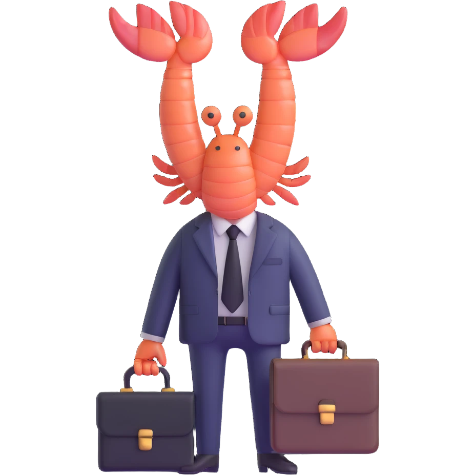 shrimp wearing business suit with briefcase, businessman shrimp, memoji style emoji