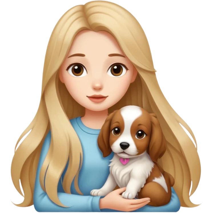girly girl with long hair and a puppy sitting beside her emoji