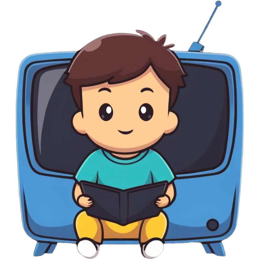 cute child sitting and watching cartoons on TV emoji