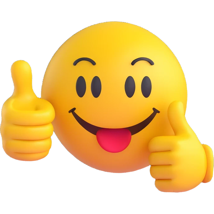 3D smiley emoji, round shape, thumbs down, with the text "dislike" emoji