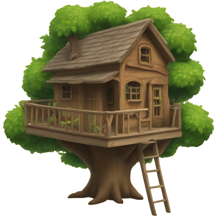 Treehouse with hanging sign reading OXG  emoji