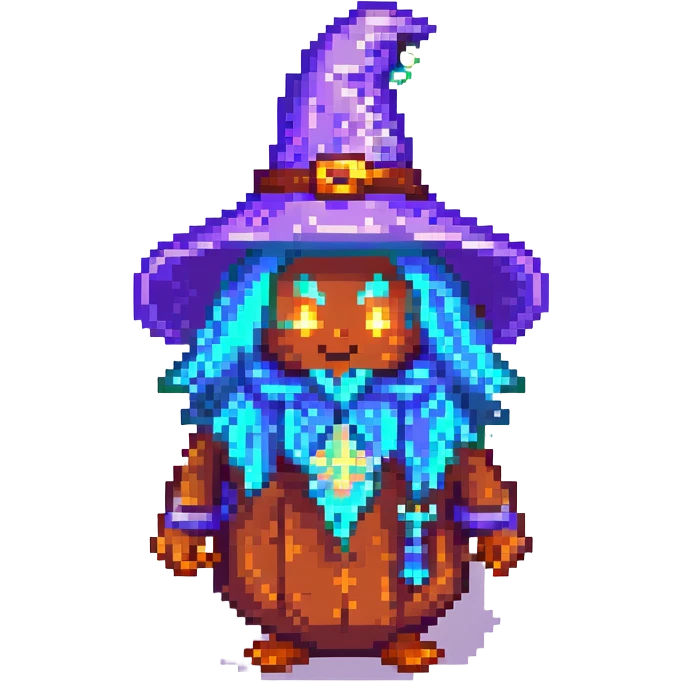 Add a magical glowing aura around the wizard bean in pixel art style with no background. emoji