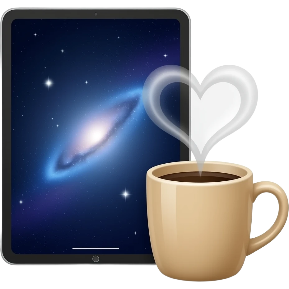 Starlight iPad  11 next to  a beige coffee cup and the steam from the hot coffee forms into a  love heart emoji
