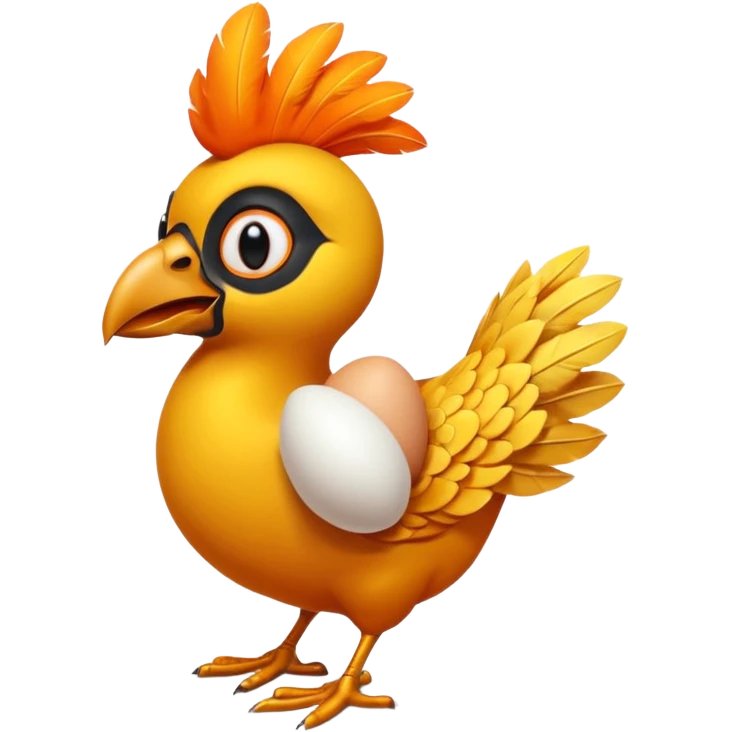 A 3D cartoon Sankofa bird with its head turned backward holding an egg in its beak, symbolizing learning from the past, vibrant colors, smooth lighting, Memoji-style rendering. emoji
