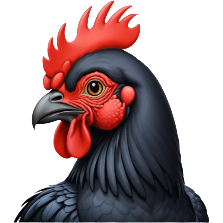 Ayam cemani rooster with black wattle black beak black comb black emoji