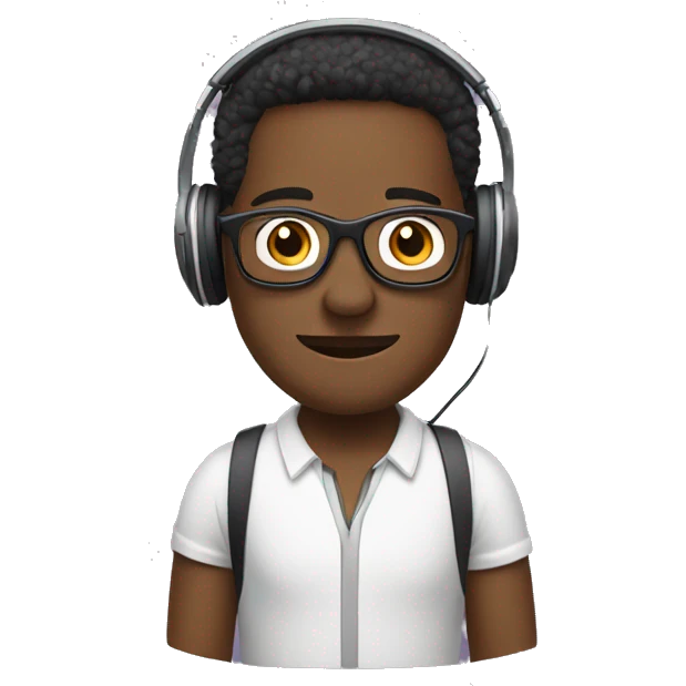 add podcast headphones. Make characters African American. One character wearing glasses.   emoji